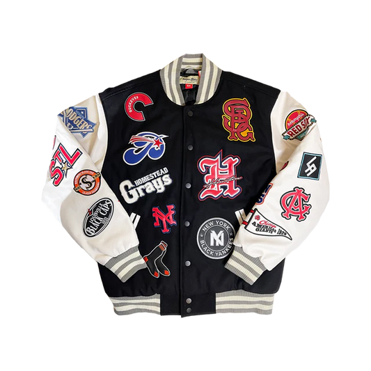 NEGRO LEAGUE LEATHER PATCHES VARSITY JACKET (BLACK)