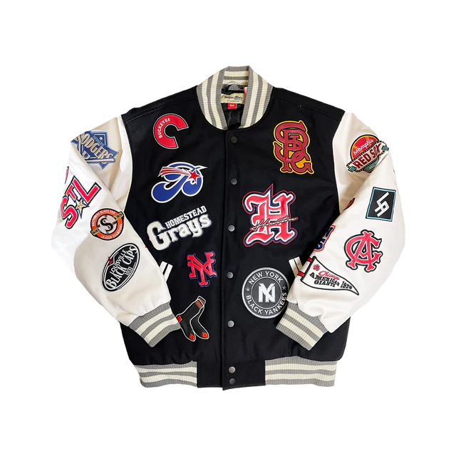 NEGRO LEAGUE LEATHER PATCHES VARSITY JACKET (BLACK)